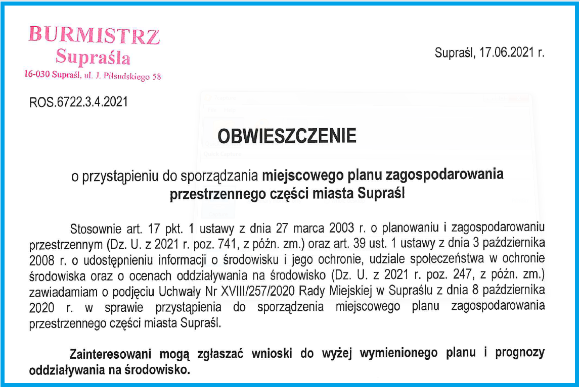 17.06.2021 plan zagospodarowania suprasl