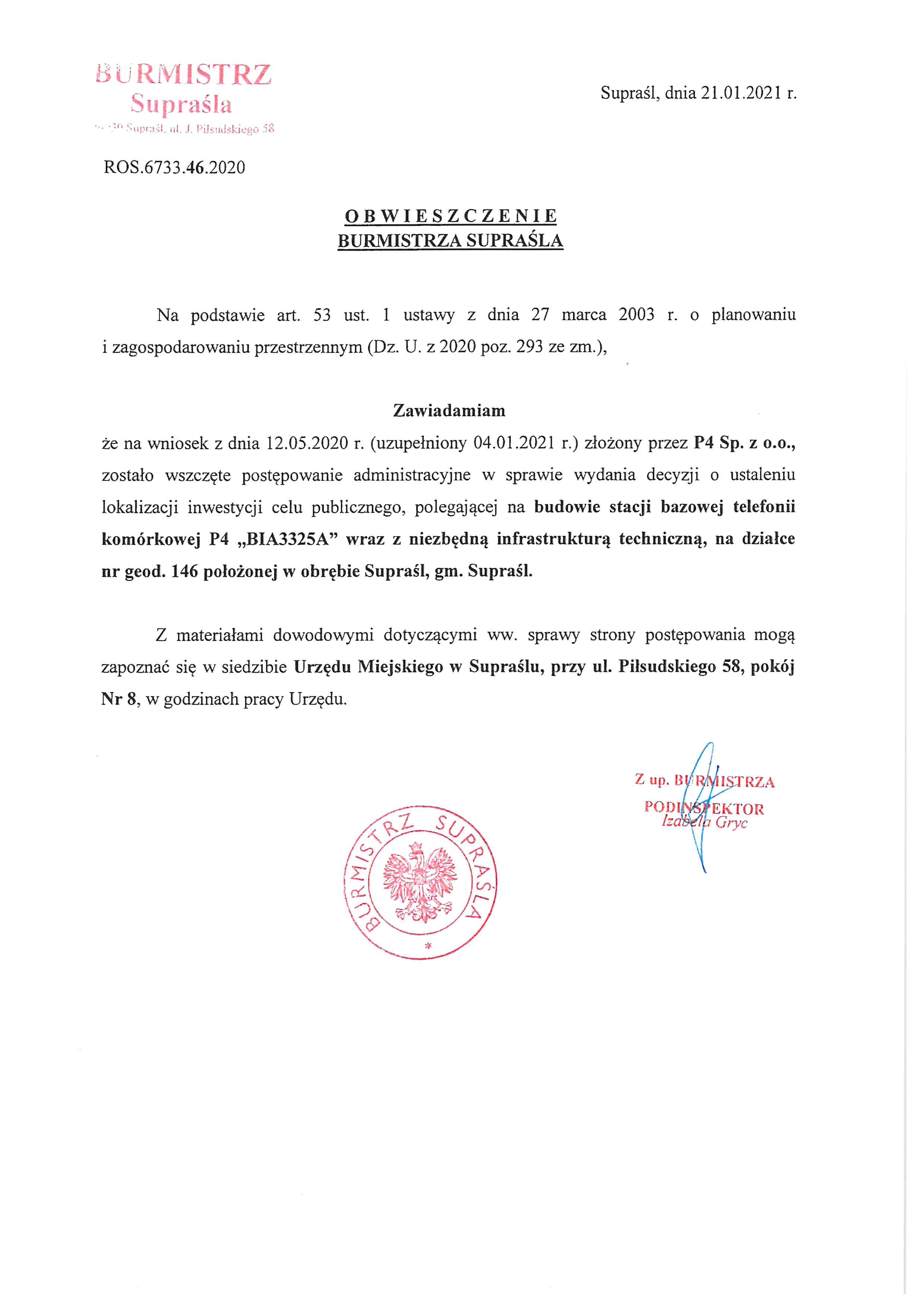 Obwieszczenie ROS 6733 46 2020