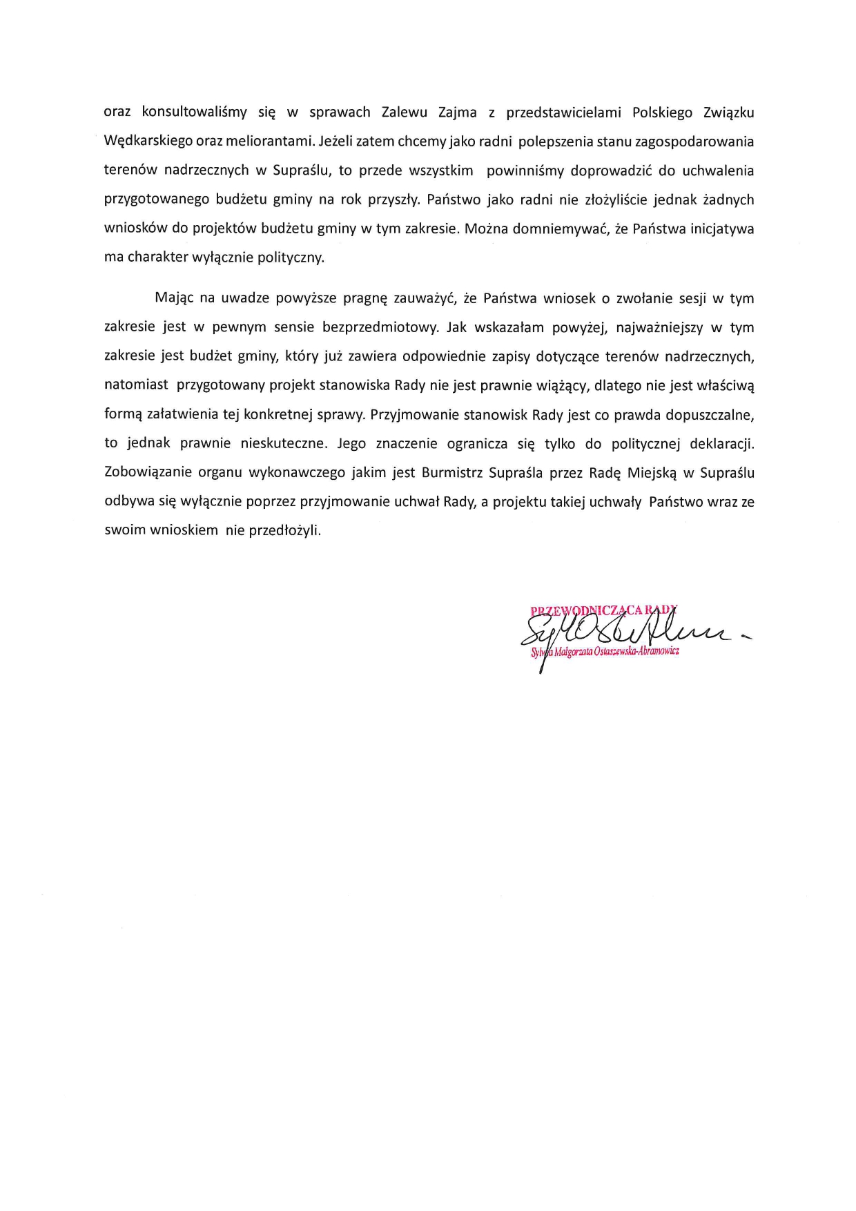Odpowiedź na wniosek o zwołanie sesji page 0002