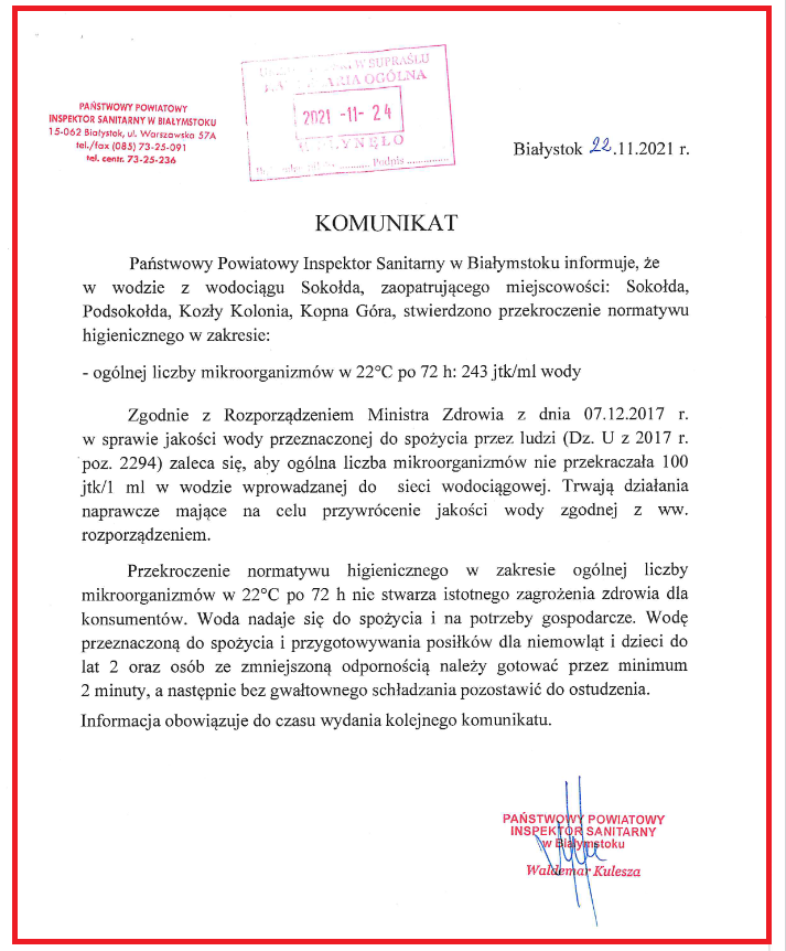 komunikat sanepid 22.11.2021
