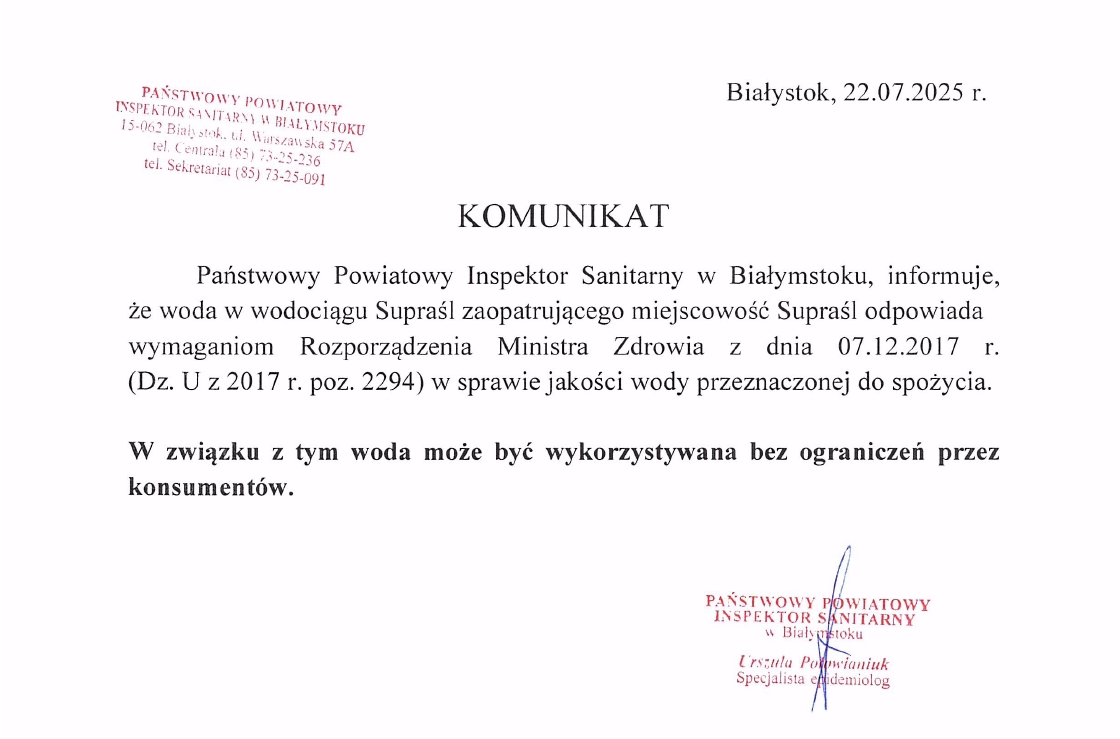 komunikat woda