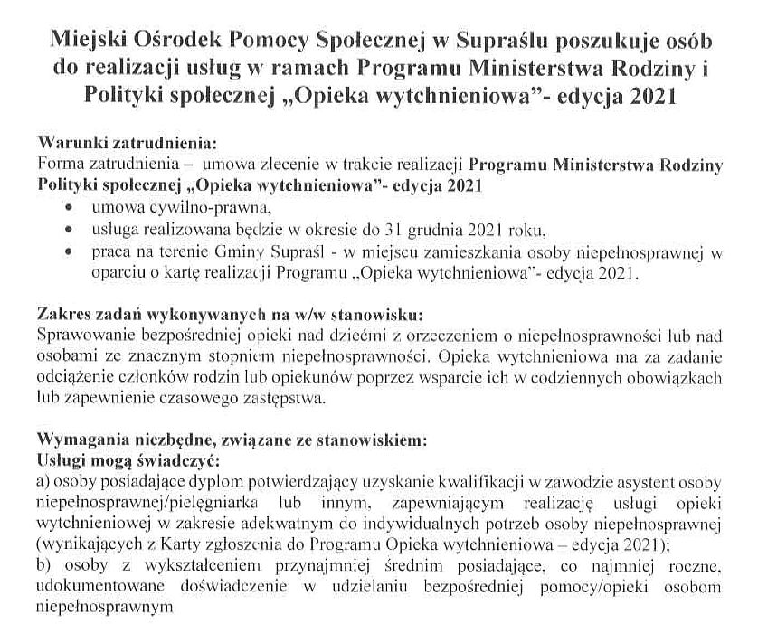 opieka wytchnieniowa
