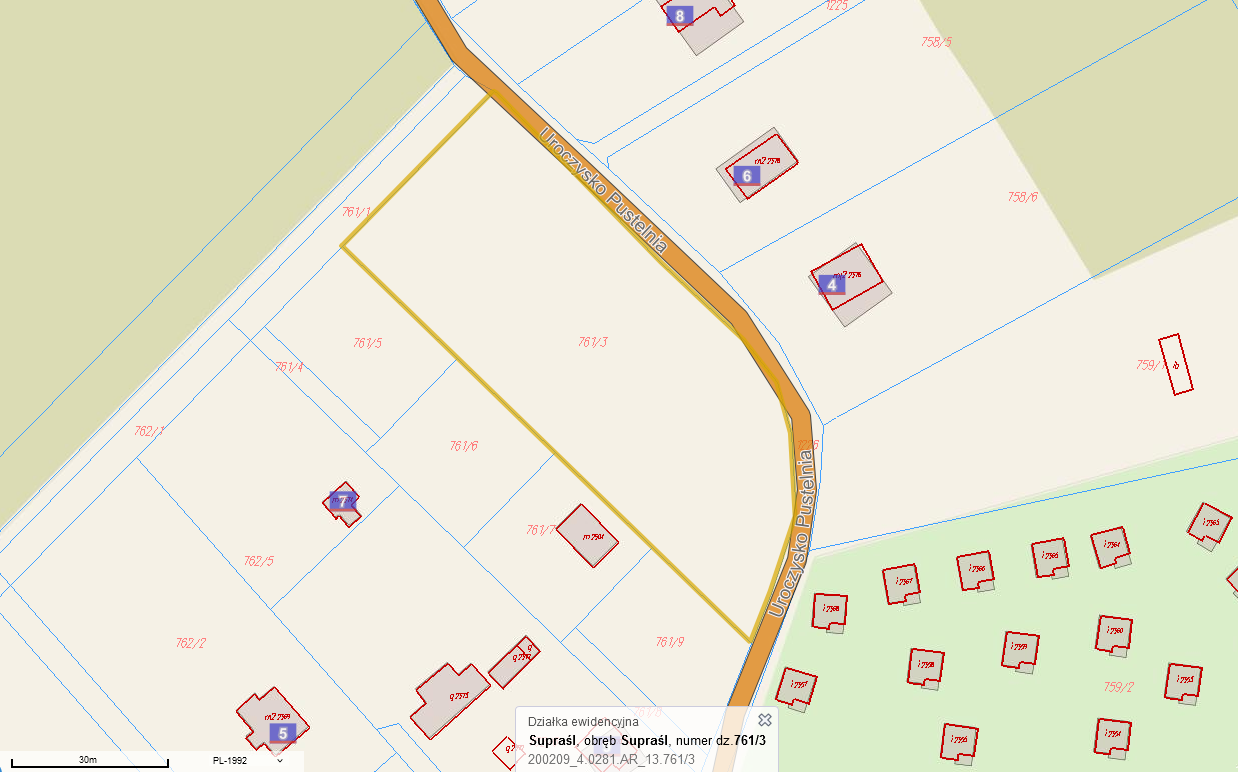 Mapka przetargu działki na Uroczysko Pustelnia w Supraślu