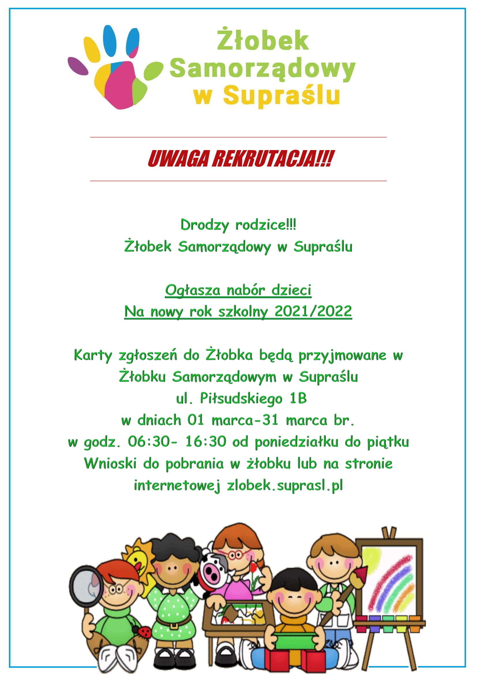 rekrutacja zlobek suprasl 2021