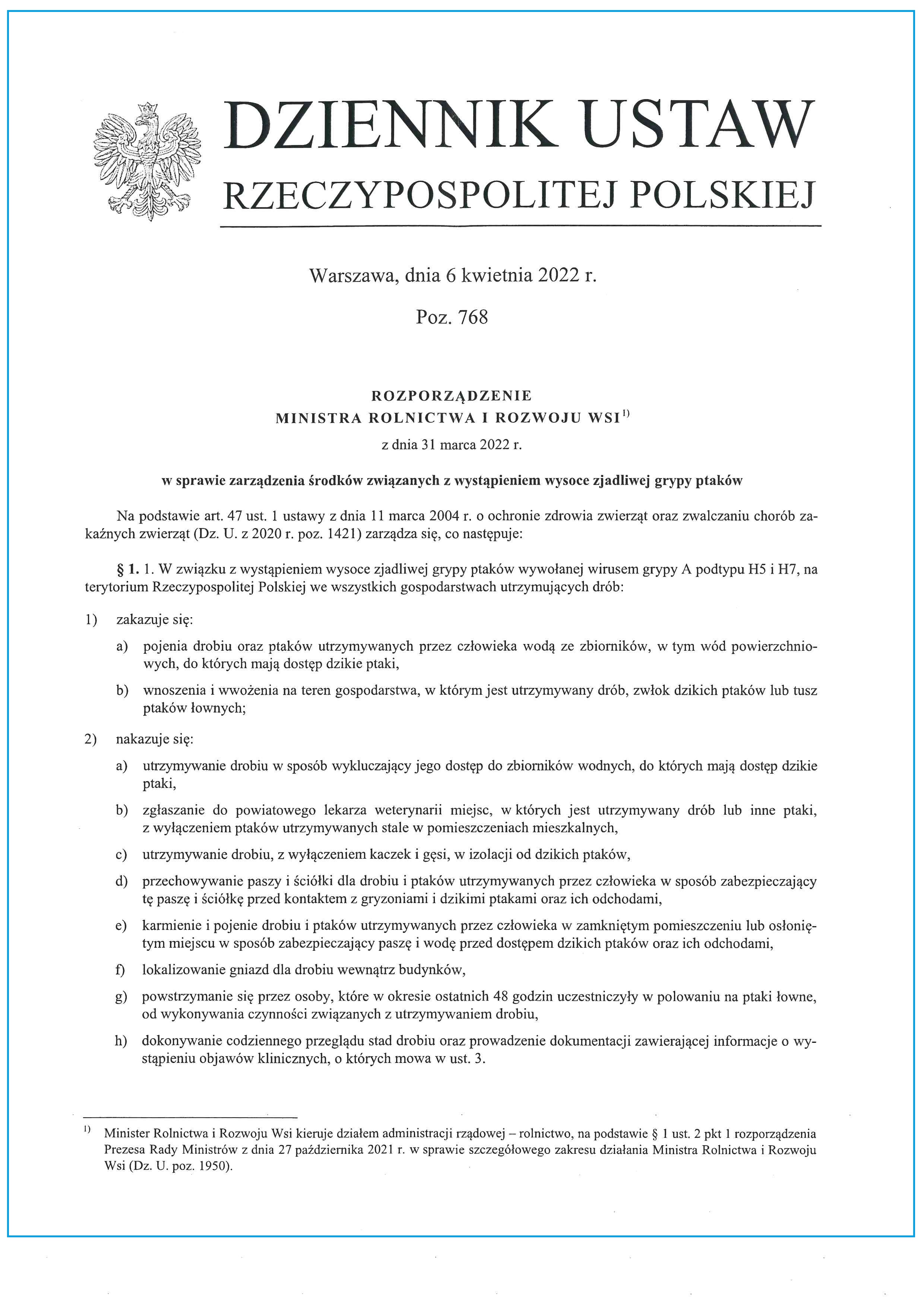 rozporzadzenie ministra rolnictwa 6 kwietnia 2022