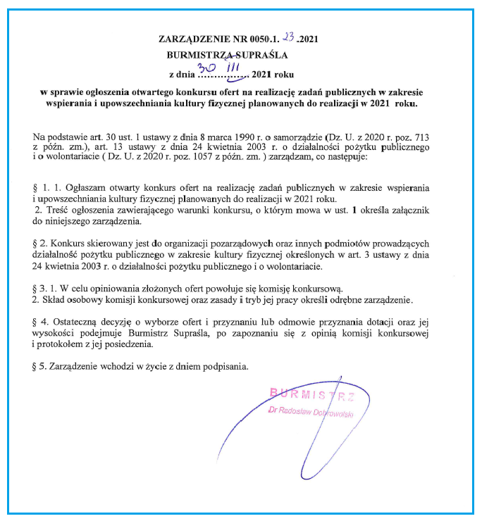 zarzadzenie konkurs ofert kultura fiz 2021